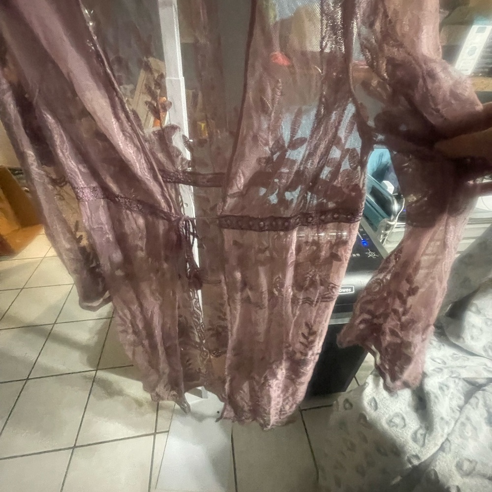 Sheer Lace Robe - Mauve